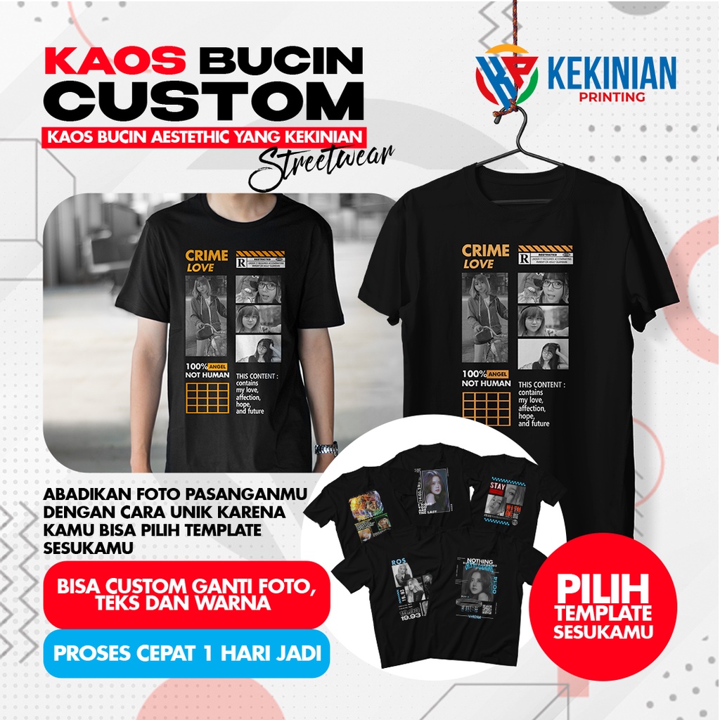 Jual Street Wear Kaos Bucin Request Pakai Foto Sendiri Tshirt Custom Couple Baju Kaos 8054