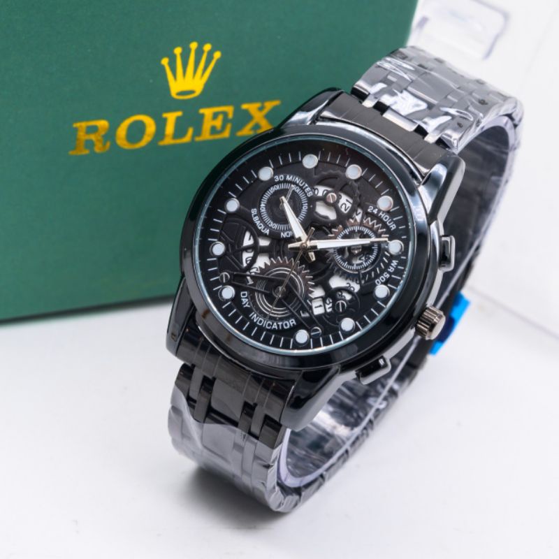 Promo Jam Tangan Pria Murah Rolex Anti Air New Arrival Mode Bulat Analog  Tanggal On Tali Rantai Solid