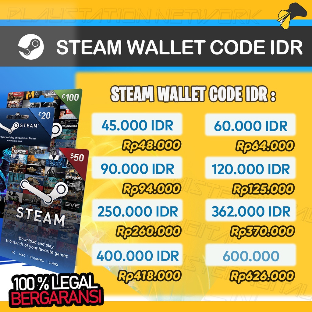 Jual [PROMO] STEAM WALLET KODE IDR RUPIAH 45K 60K 90K 120K 250K 400K