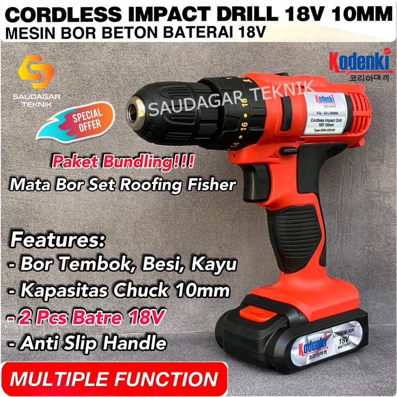 Jual Mesin Bor Beton Tembok Cordless Baterai Kodenki Cordless Impact ...