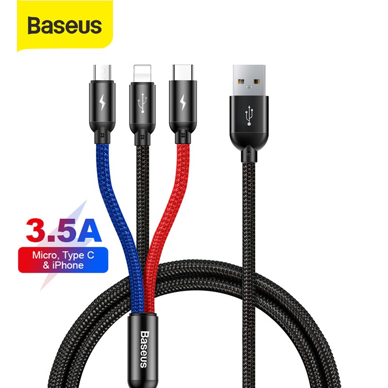 Jual Baseus Kabel Data Primary Colors 3in1 Micro+Lightning+Type-C 3.5A ...