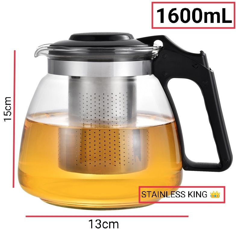 Jual Teko Teh Kopi Kaca Saringan Stainless Tea Pot Glass With Stainless Strainer 900ml 1500ml 1 9598