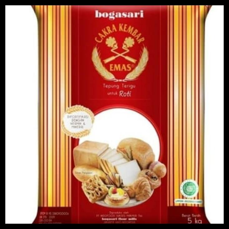Jual Tepung Terigu Cakra Kembar Emas Premium Roti 5 Kg 1 Pcs | Shopee ...
