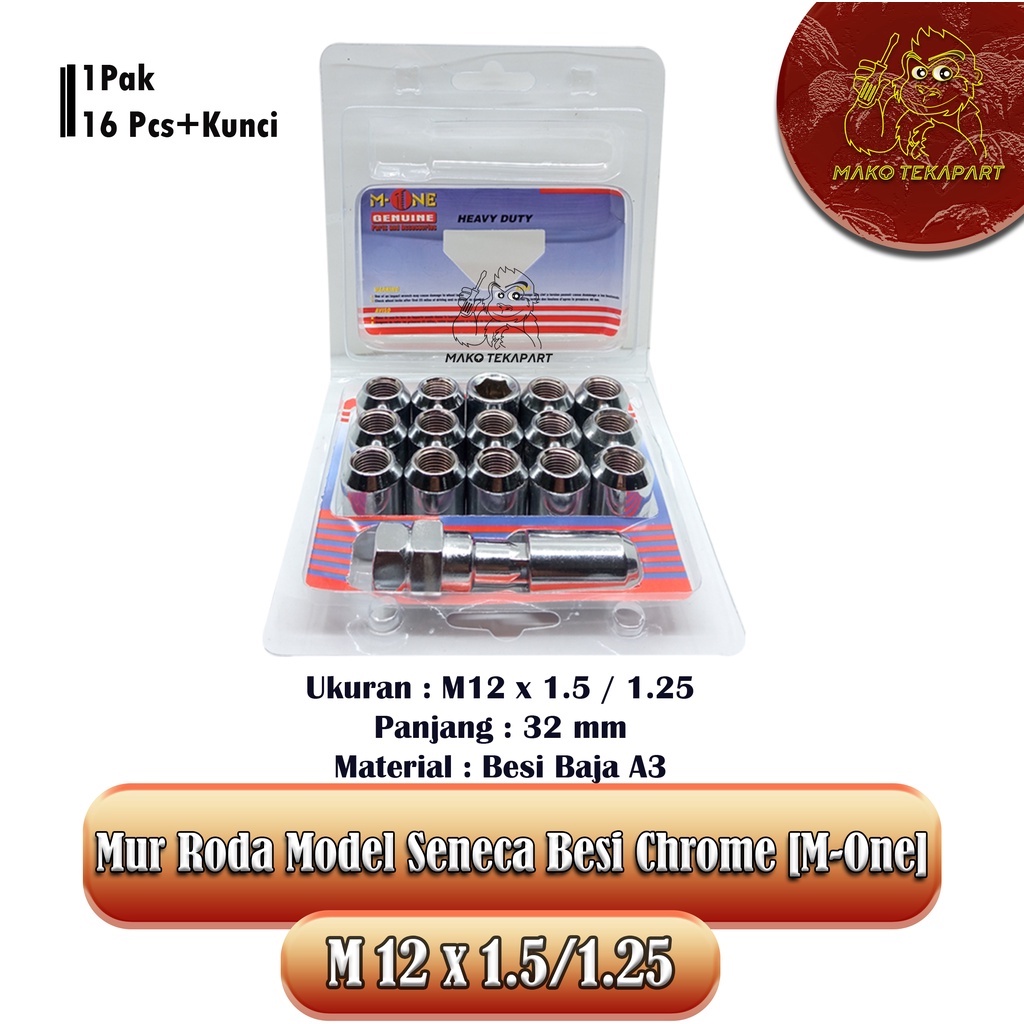 Jual [1 Pak] Mur Roda Model Seneca M12x1.5/1.25 Besi 16pcs/box gratis ...