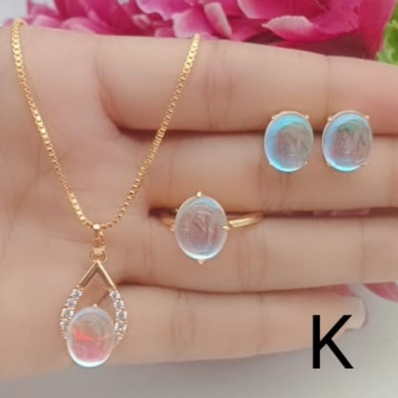 Jual Set Perhiasan Wanita Permata Giok Lapis Emas Impor Awet Termurah Cantik Banget Guys 6602