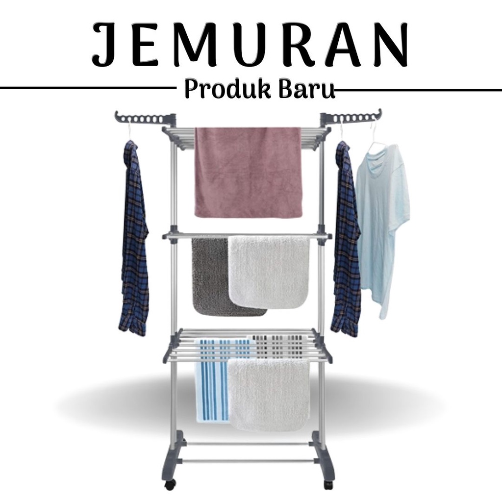 Jual Stand Hanger Roda Rak Susun Laundry Baju Rak Jemuran 3 Susun Rak ...