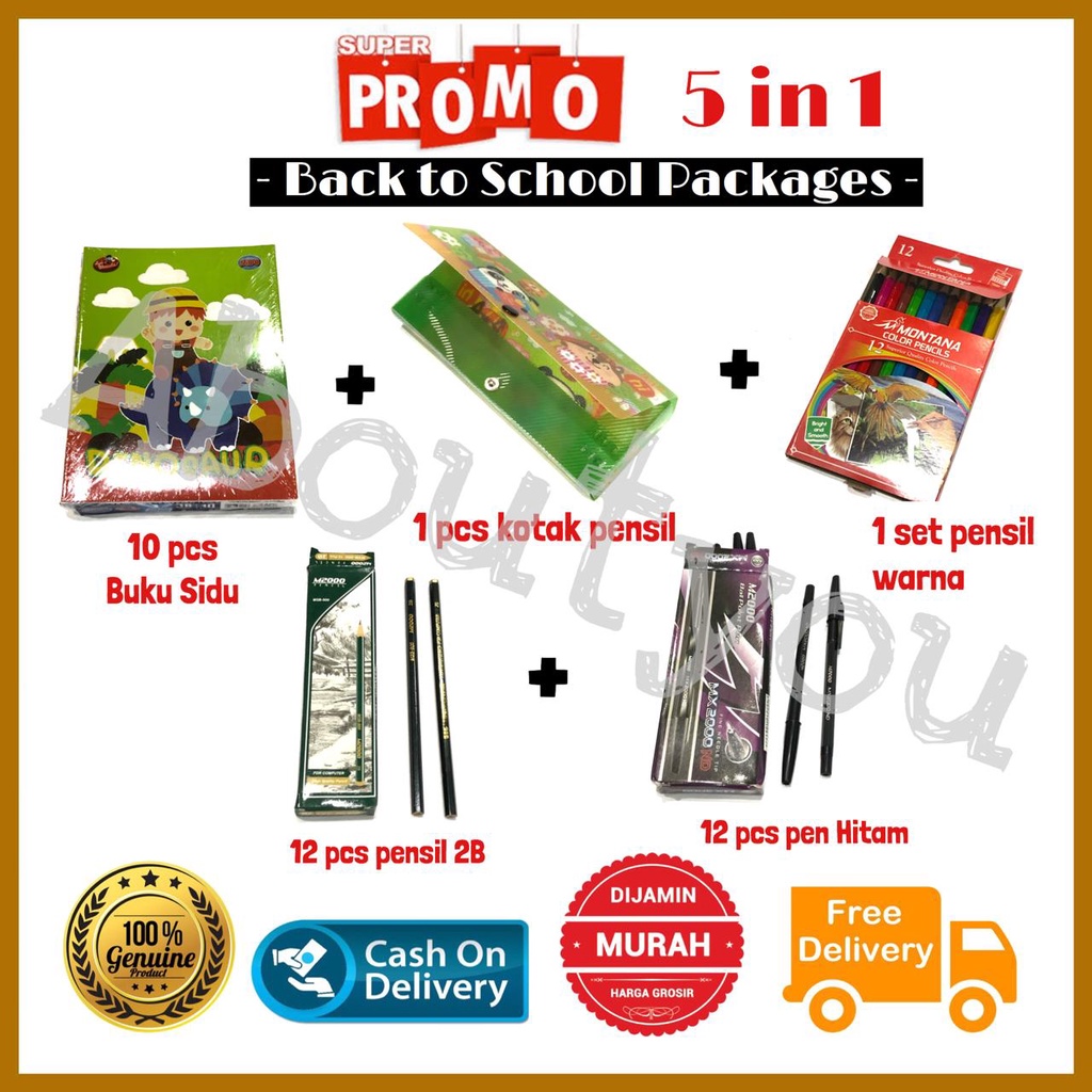 Jual PROMO 5 In 1 PAKET Alat Tulis Sekolah Set LENGKAP Buku Kotak ...