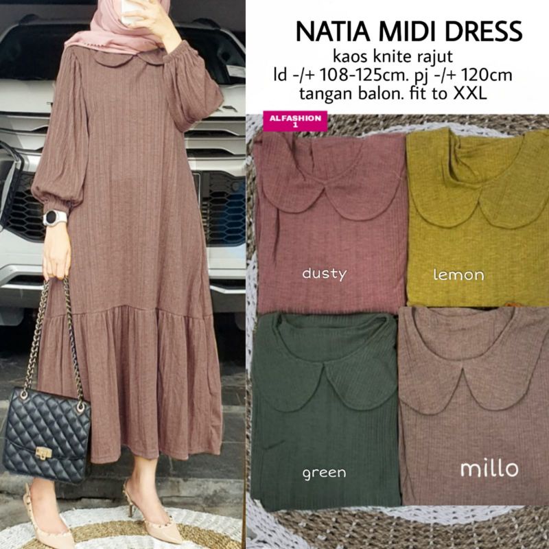 Jual NATIA MIDI DRESS BAHAN KAOS KNIT RAJUT IMPORT TEBAL MELAR LD108-125CM  PB120CM | Shopee Indonesia