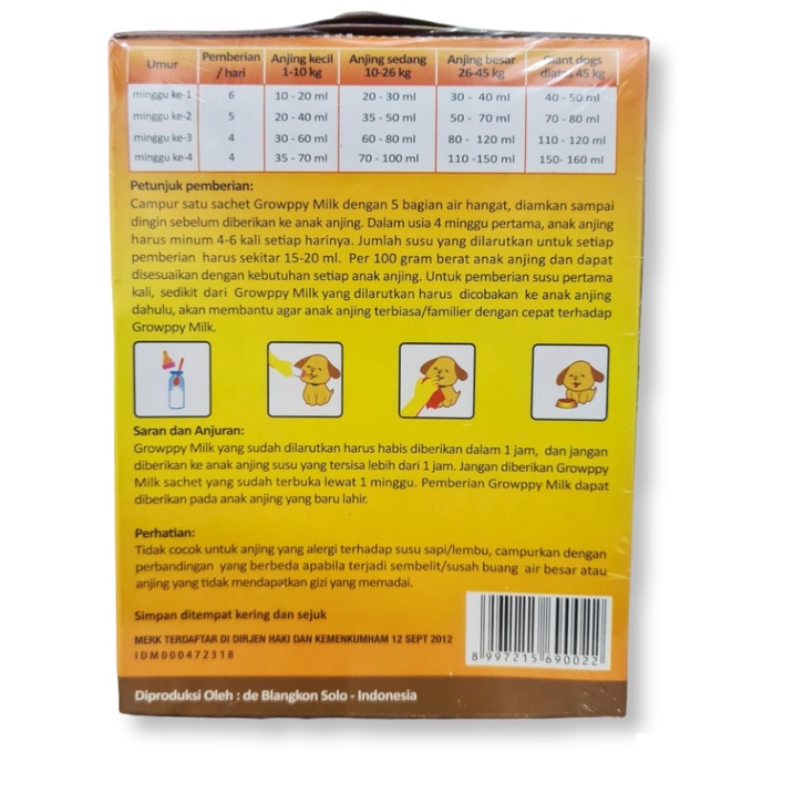 Jual Susu Anak Anjing - GROWPPY Dog Puppy Milk 1 Sachet 30 gr ( 1 Box ...