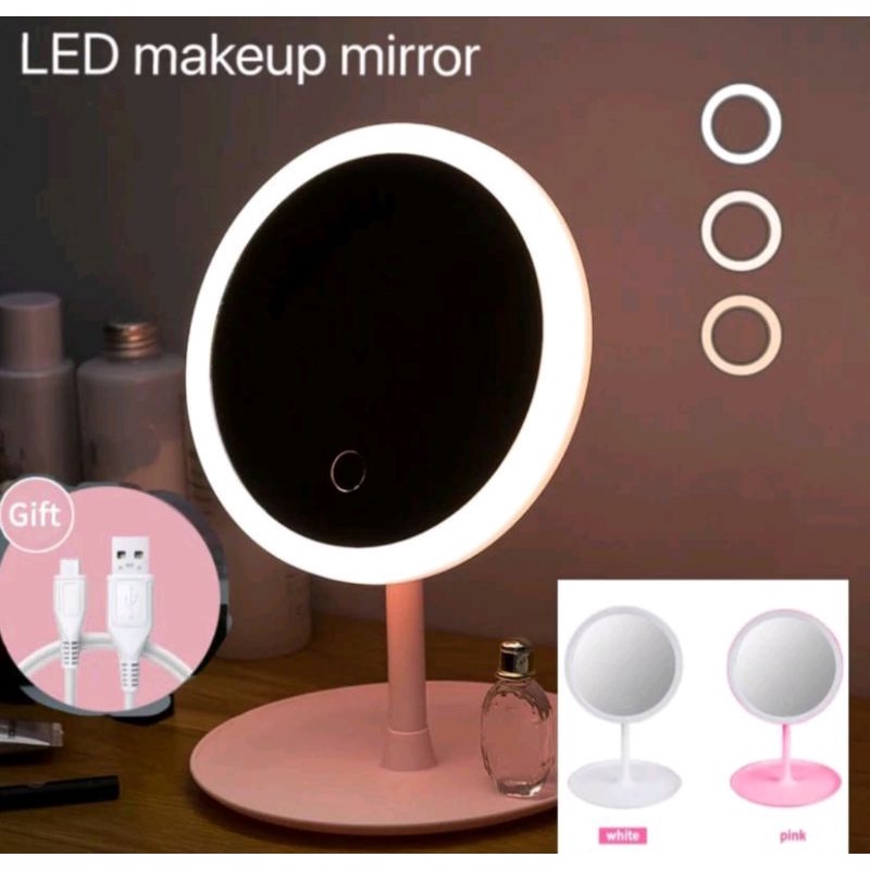 Jual Cermin rias LED Mirror bulat tombol touch screen/kaca | Shopee ...