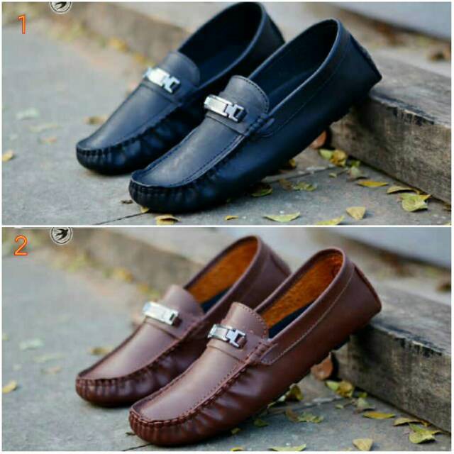 Jual Sepatu Pria Casual Slip On Moccasin Kulit Semi Formal Kerja Kantor Gaya Pesta Moofeat