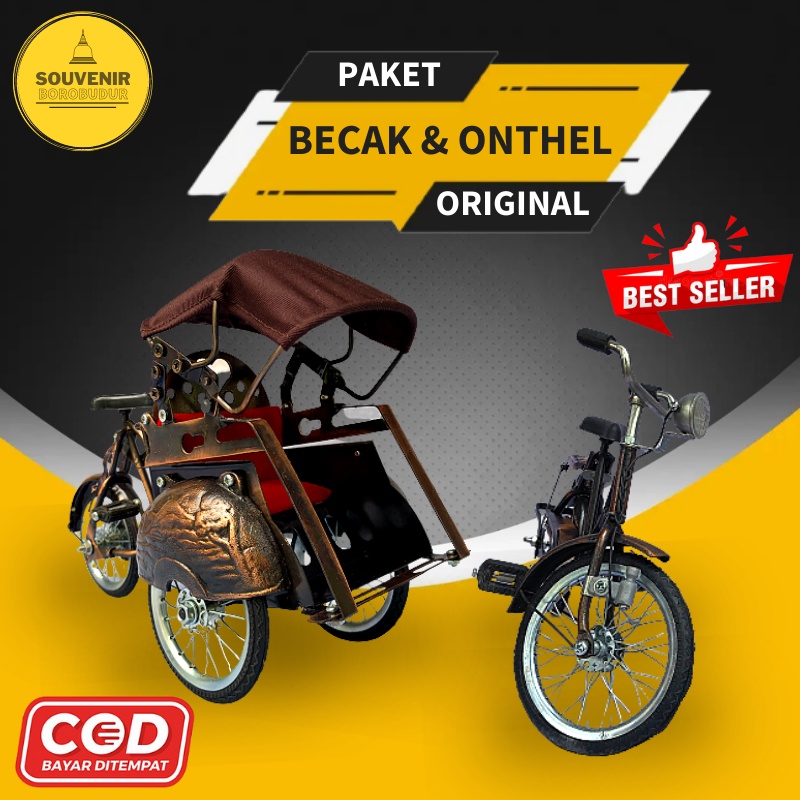 Jual PAKET Pajangan Miniatur BECAK ONTHEL Hiasan Meja Aesthetic