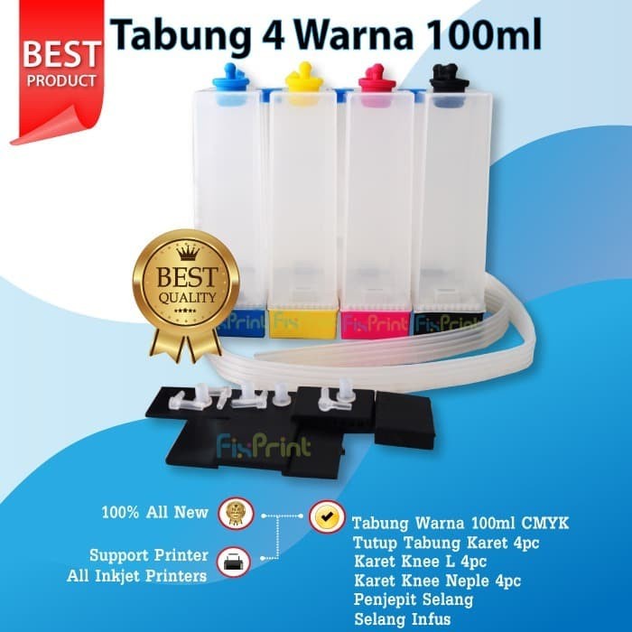 Jual Tabung Tangki Tinta Modif 4 Warna 100ml Infus Printer Hp 2135 4176 2335 2336 Canon Ts307 1263