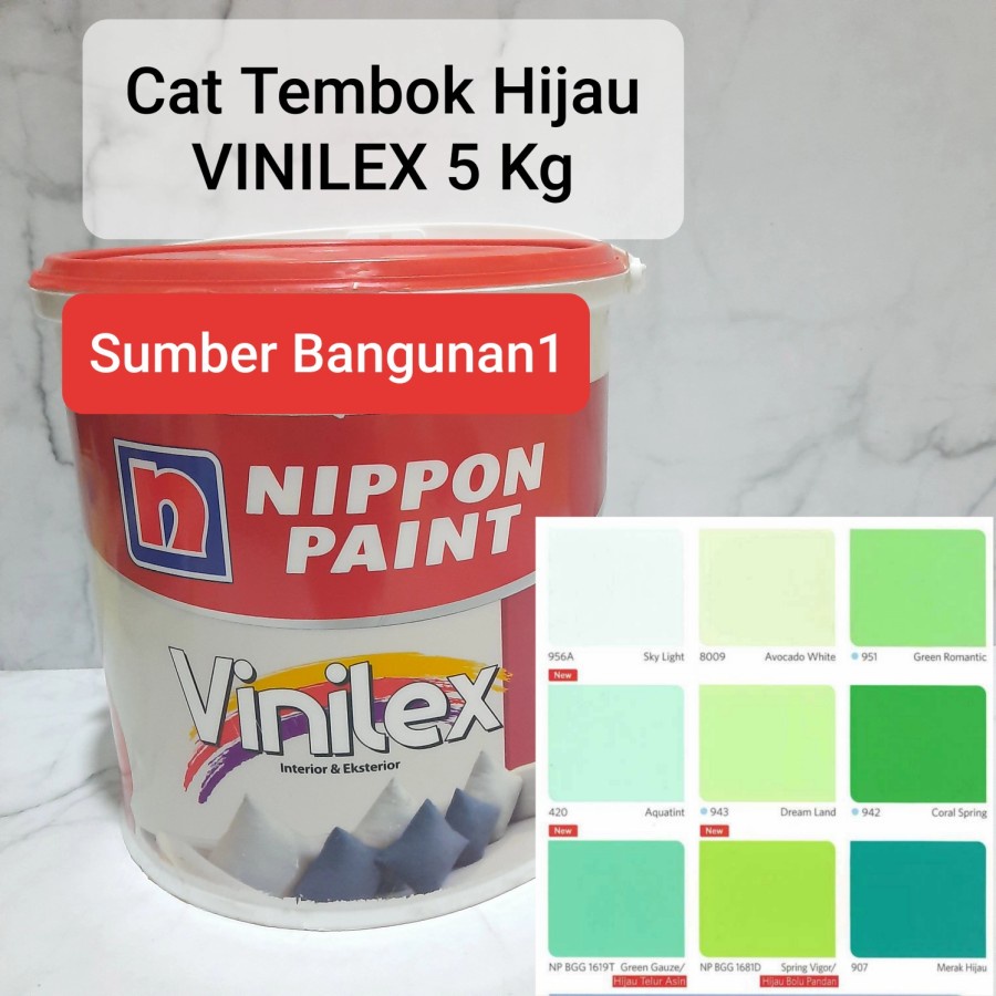 Jual Cat Tembok VINILEX Bunga 5 Kg Interior Exterior Luar Dalam Hijau ...