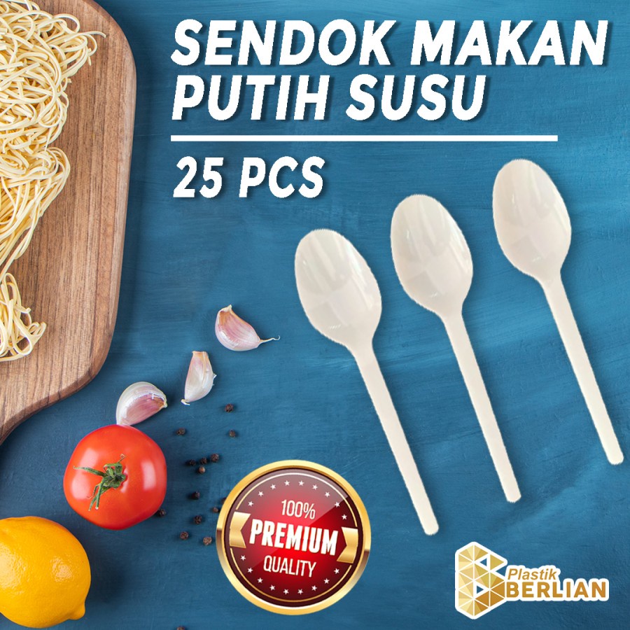 Jual Sendok Makan Plastik Putih Susu Tebal Premium Yummy 25pcs