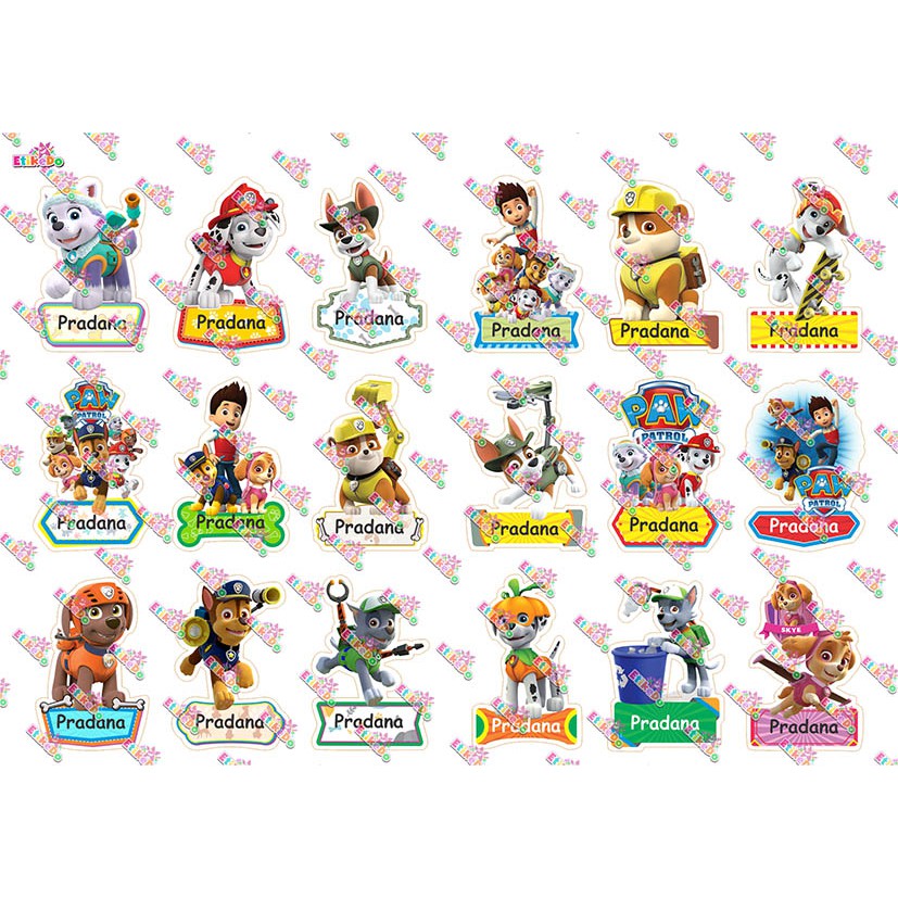 Jual LABEL NAMA PAW PATROL 72 STIKER - ANTI AIR/ROBEK/LUNTUR -1 Nama ...