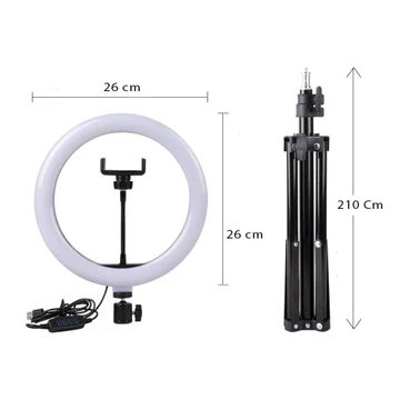 Paket Komplit Vlogger Make Up Ring Light LED 20cm 26cm 32cm Holder HP Free Tripod 2.1m Lampu