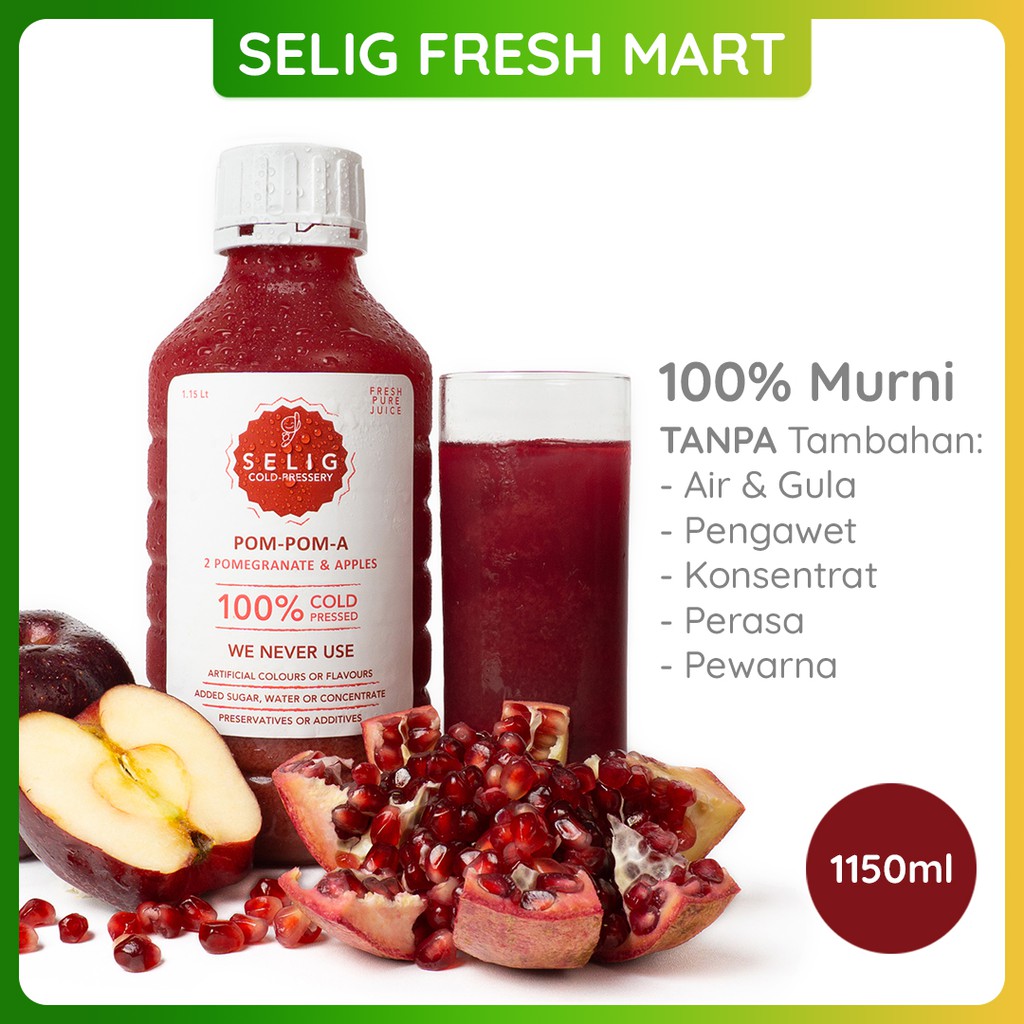 Jual Cold Pressed Juice 100 Delima Apel 1150ml Jus Buah POM POM A Selig Fresh Mart Shopee Indonesia