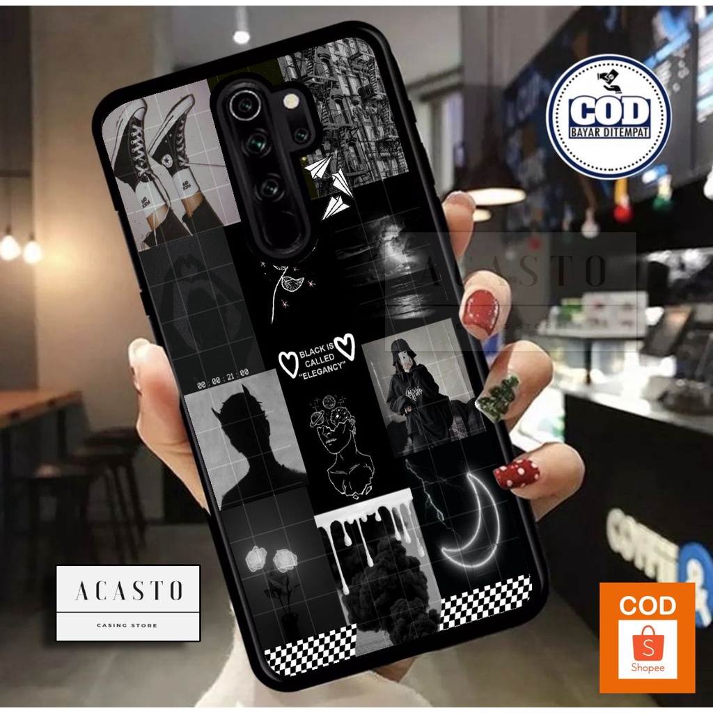 ACASTO Case Xiaomi Redmi Note Pro motif aesthetic black color warna hitam  unik keren theme custom case pria wanita semua tipe HP