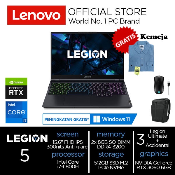 Jual Lenovo Legion 5 15ITH6H 1CID I7-11800H 16GB 512GB RTX3060 W11 OHS ...