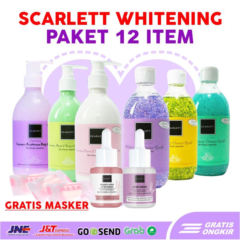 Jual Scarlett Whitening Paket 12 Item Varian Lengkap Body Lotion Scrub