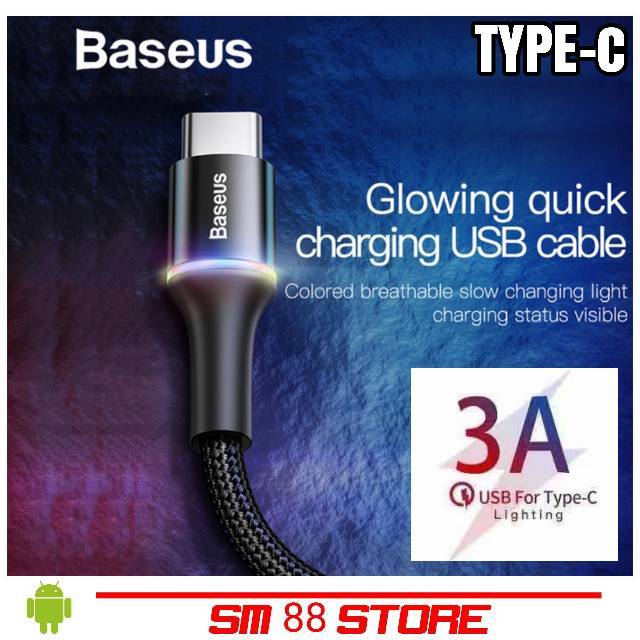 Jual Kabel Data Led BASEUS HALO 3A Fast Charging Type C 1M Kabel Baseus ...