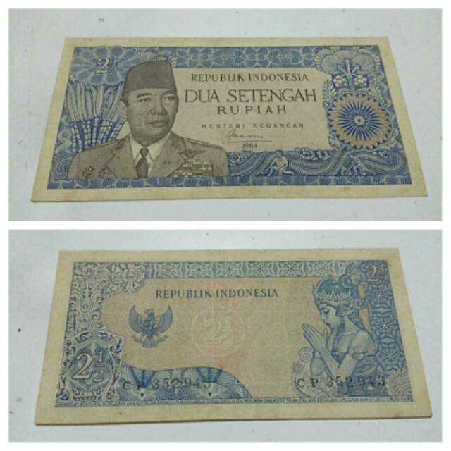 Jual Uang kertas 2,5 rupiah atau 2 1/2 rupiah thn 1964 | Shopee Indonesia