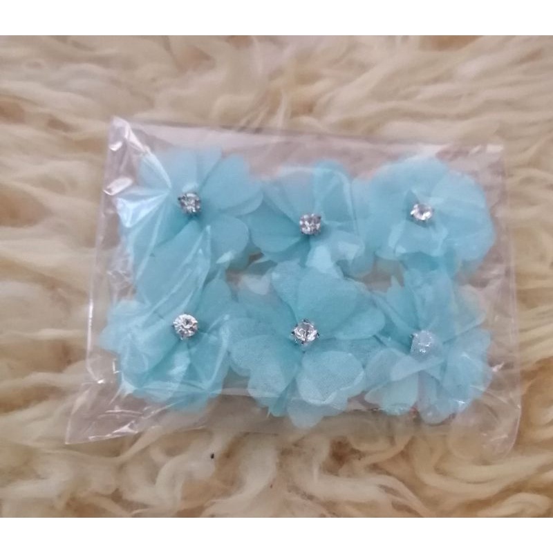 Jual bunga organza 3D bunga tumpuk lebar 3 cm dengan diamond (per 6 ...