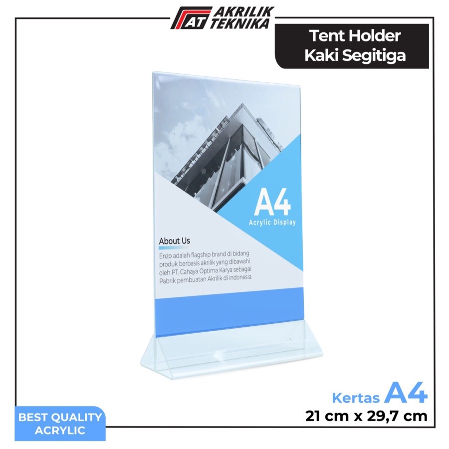 Jual Tempat Brosur Akrilik Tent Card Holder Kaki Segitiga Ukuran A4