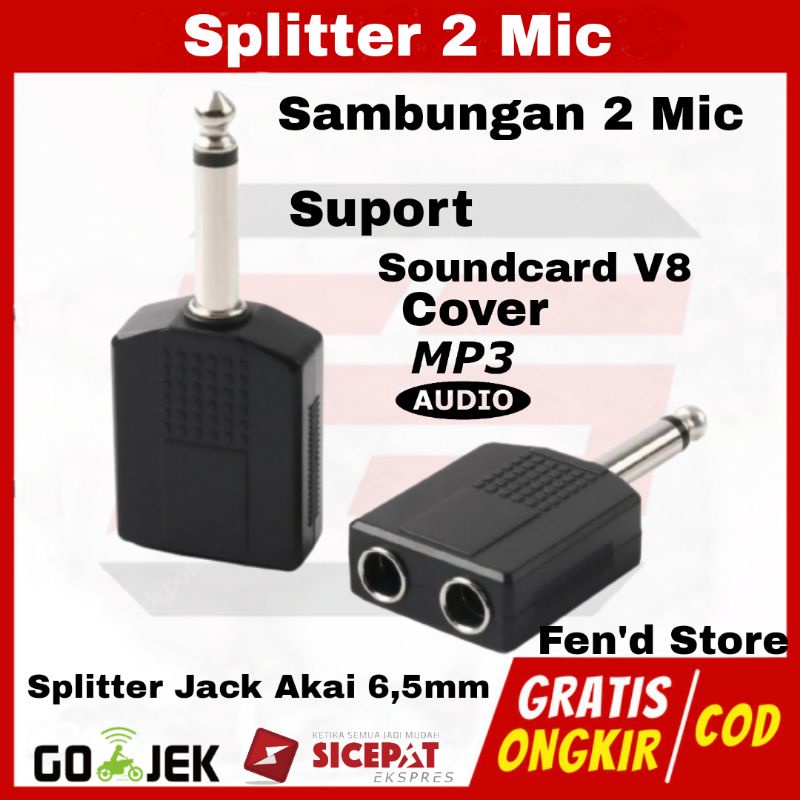 Jual Splitter Sambungan 2 Mic Jack Akai 6,5mm Male To Female Shopee