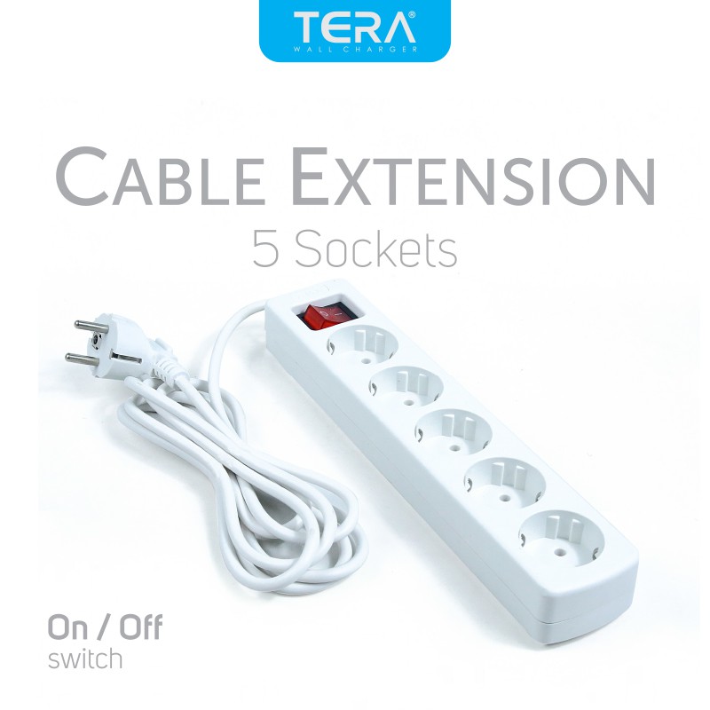 Jual TERA Stop Kontak Cable Extension 5 Lubang Sockets White Shopee