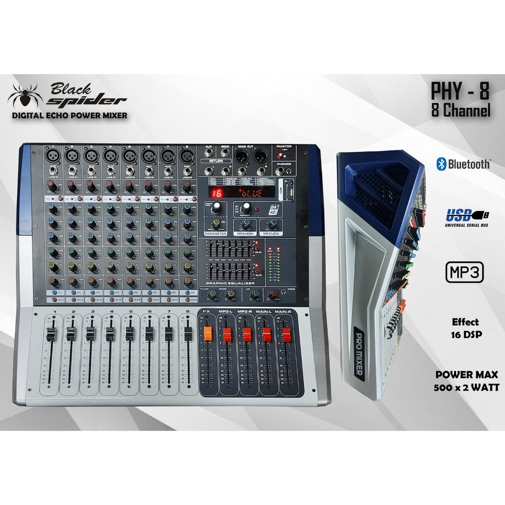Jual POWER MIXER BLACKSPIDER PHY 8 8 CHANNEL PROFESSIONAL POWER MIXER