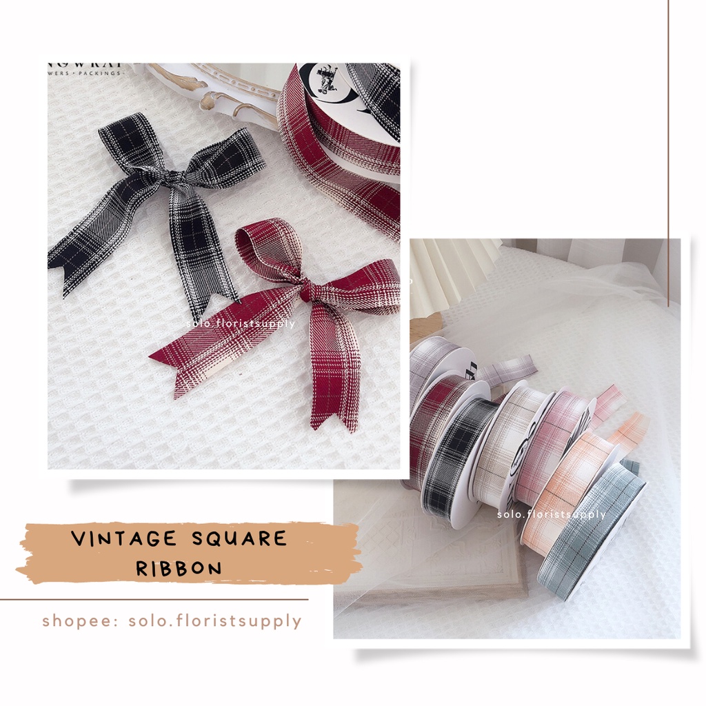 Jual PITA VINTAGE SQUARE RIBBON SATIN GROSSGRAIN MOTIF BORDIR LEBAR 2 ...