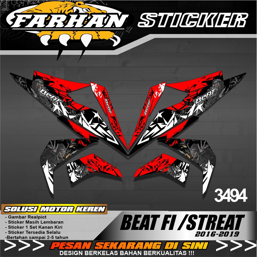 Jual f3494 Striping sticker Beat Fi,Street,Esp Tahun 2016-2019 Desain ...