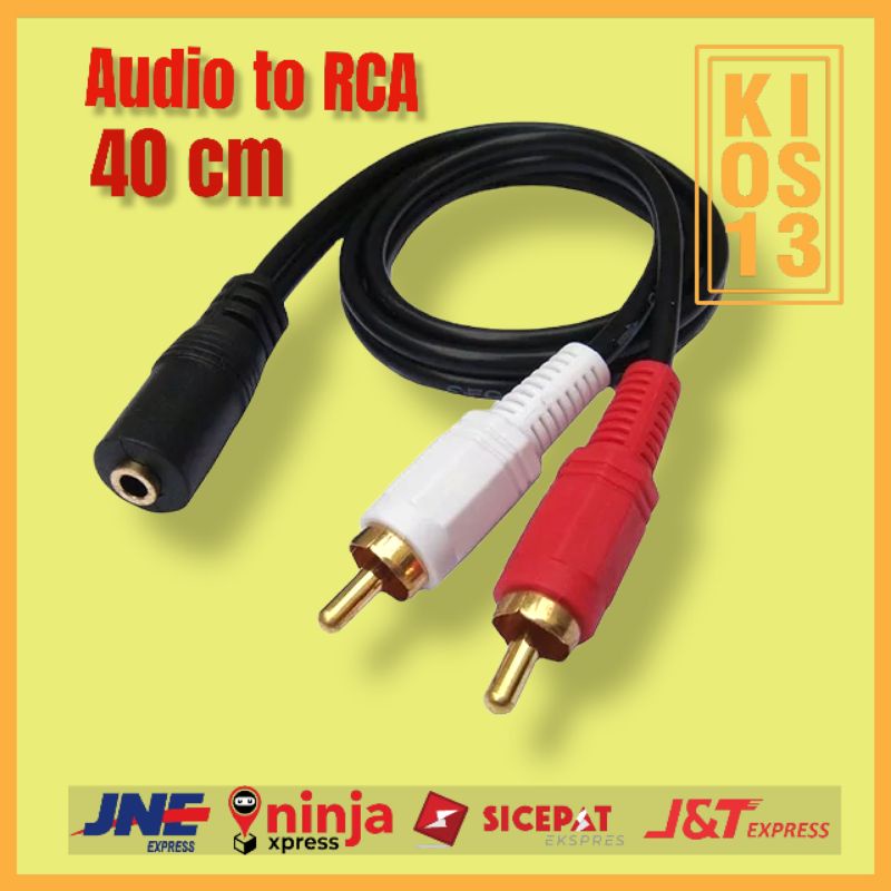 Jual Kabel Audio 2 RCA Male To 3.5 mm Female Gold Plate Konektor Cable