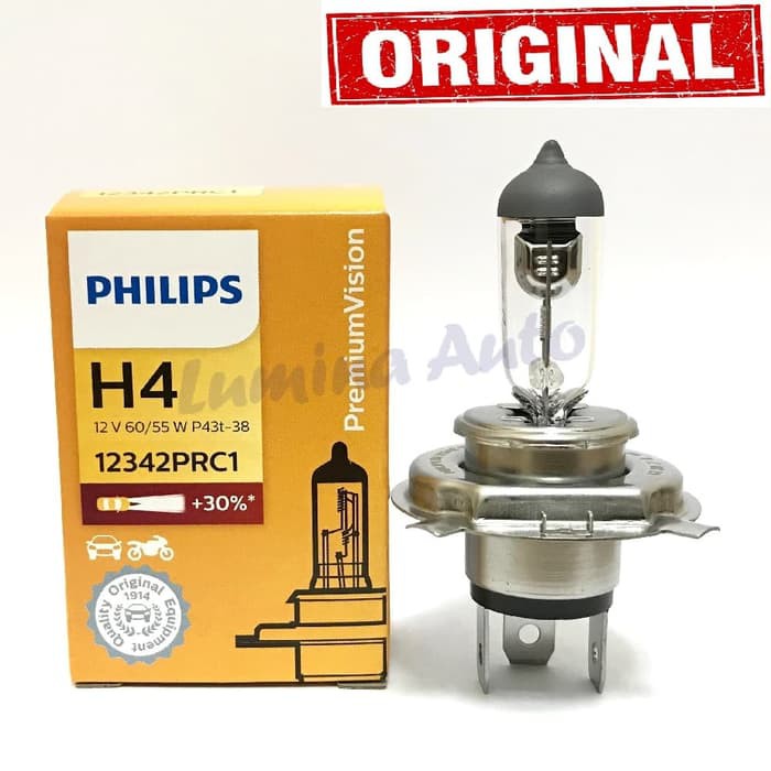 Jual Philips Premium Vision H4 60/55W +30% Lebih Terang - Lampu