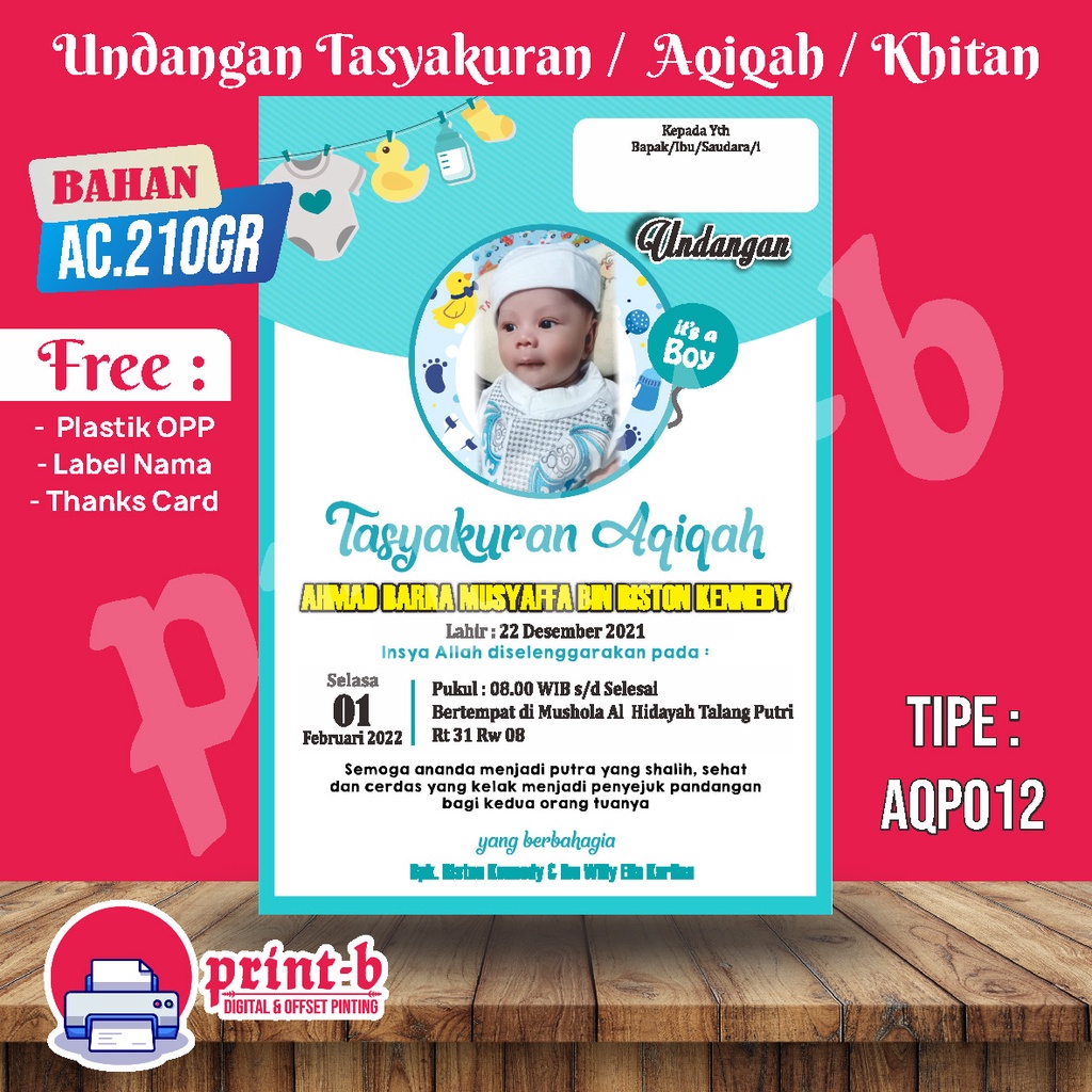 Jual UNDANGAN AQIQAH | TASYAKURAN | KHITAN CUSTOM MURAH PALEMBANG