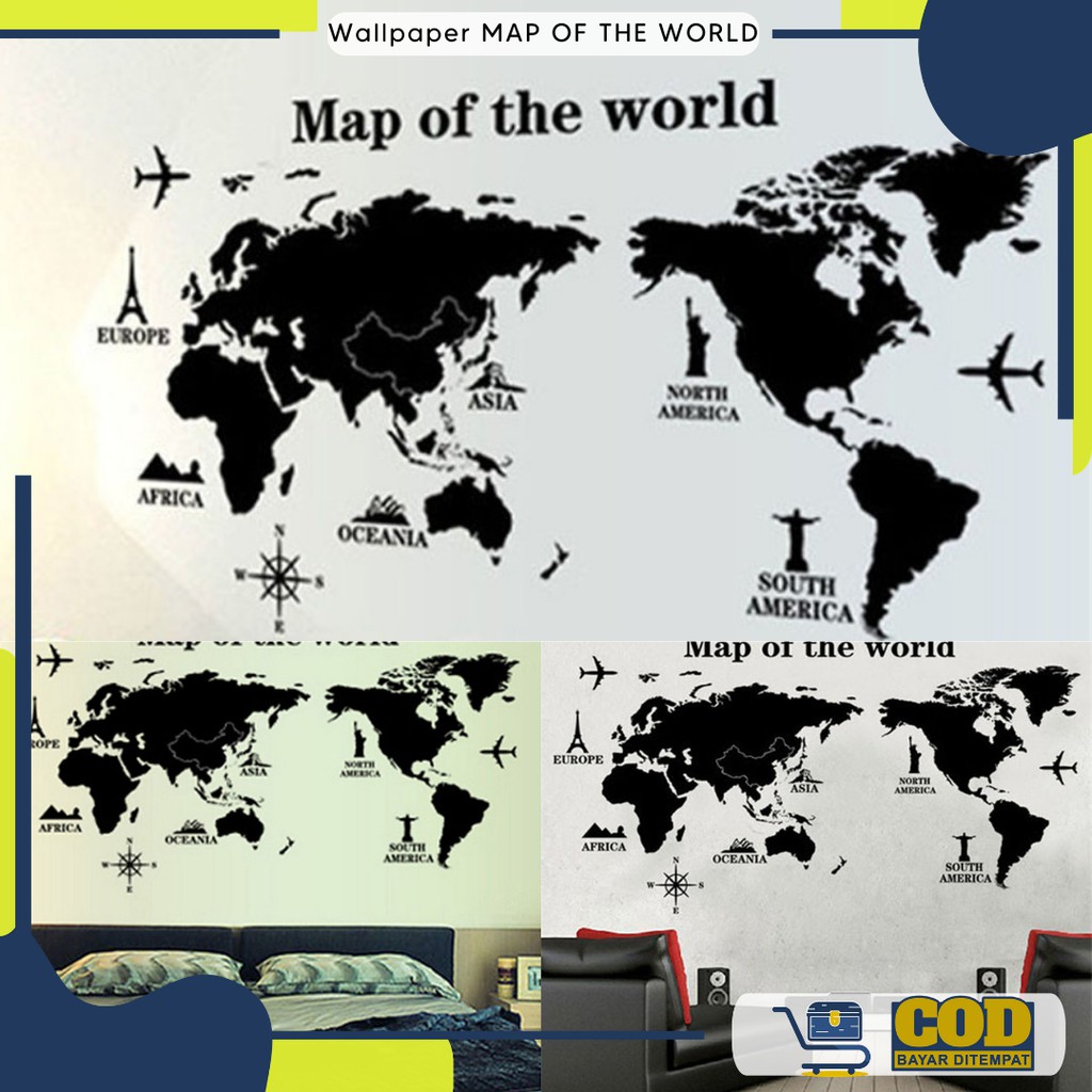 Jual Wallpaper Stiker Dinding Gambar Peta Dunia / World Map Ukuran ...