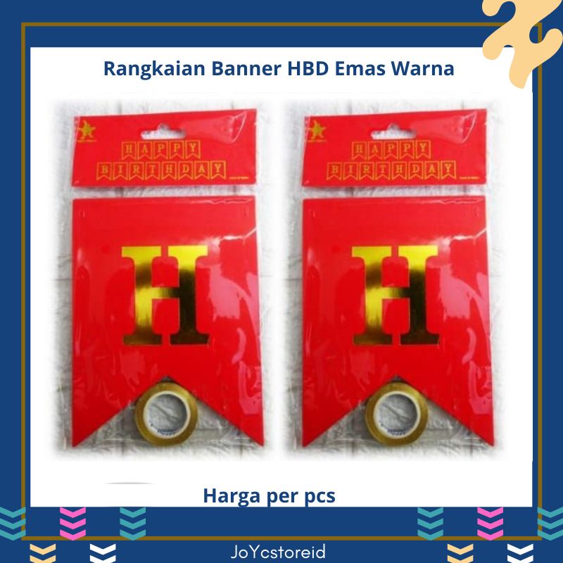 Jual Rangkaian Segi5 HBD Emas Warna | Tulisan HBD | Banner HBD ...
