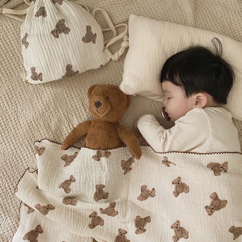 Jual Teddy bear muslin stitch blanket /Lenuna Pure cotton blanket