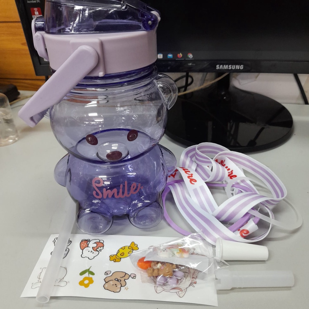 Jual Botol Viral Botol Minum Smile Bentuk Panda 1100ML Free Stiker 2D ...