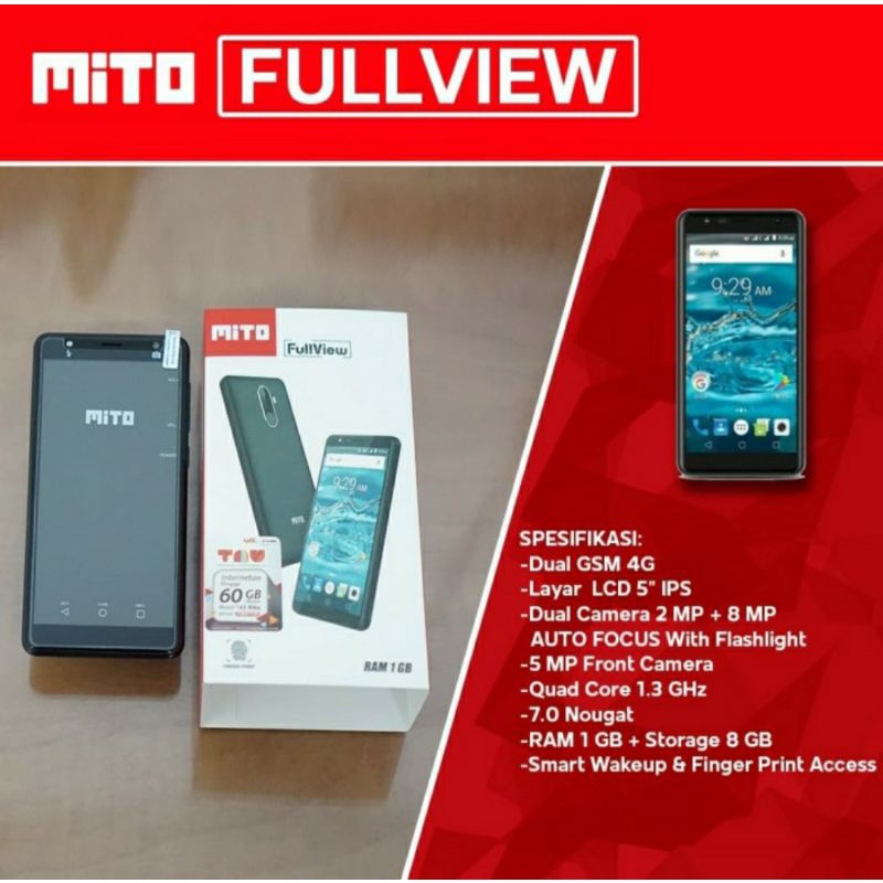 Jual Hp Android Smartphone Mito A16 Ram 1GB Rom 8GB Fullview 4G ...