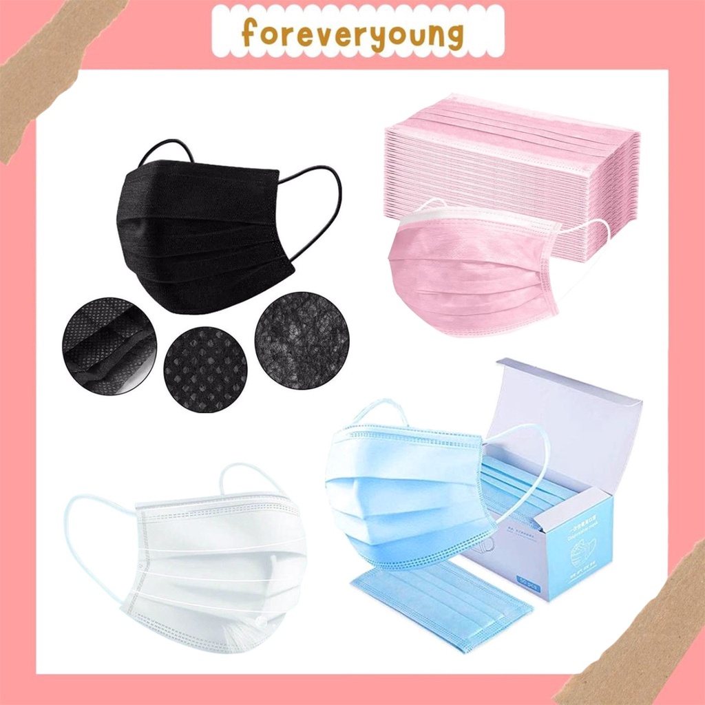 Jual FY Masker Biru & Hitam Masker Earloop 3 PLY Mask Biru & Hitam ...