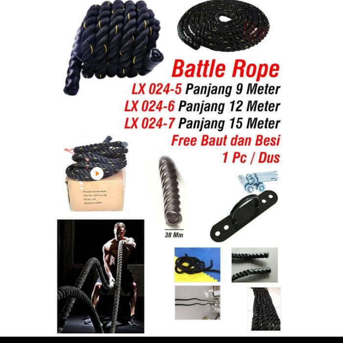 Jual Battle Rope 9 meter /Tali Fitness Ropes Gym Original 024-5 SC ...