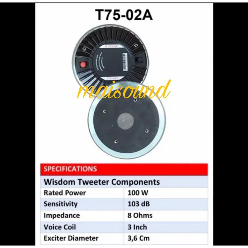 Jual TWEETER DRIVER WISDOM T75 02A ORIGINAL WISDOM T7502A PERUNIT T 75 ...