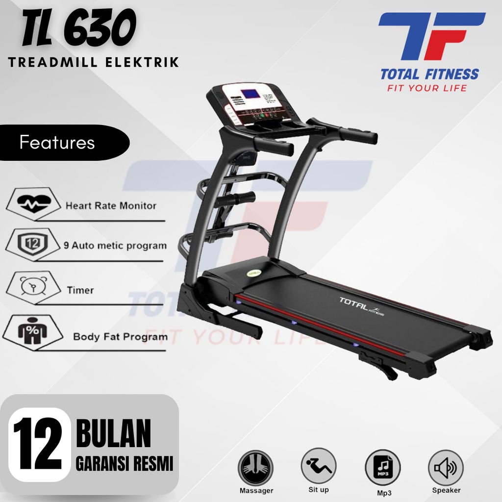 Jual Total Fitness Treadmill Elektrik Auto Incline Tl 630 Motor 2 Hp 3