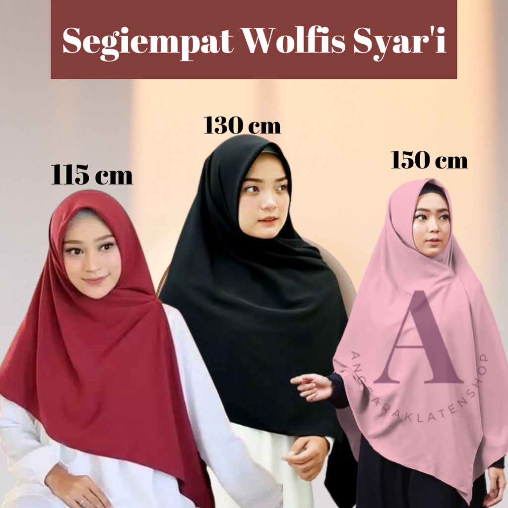 Jual Segiempat Wolfis Syari 150 Cm 130 Cm 115 Cm Bahan Wolfis Premium Jumbo Jilbab Santri 8938