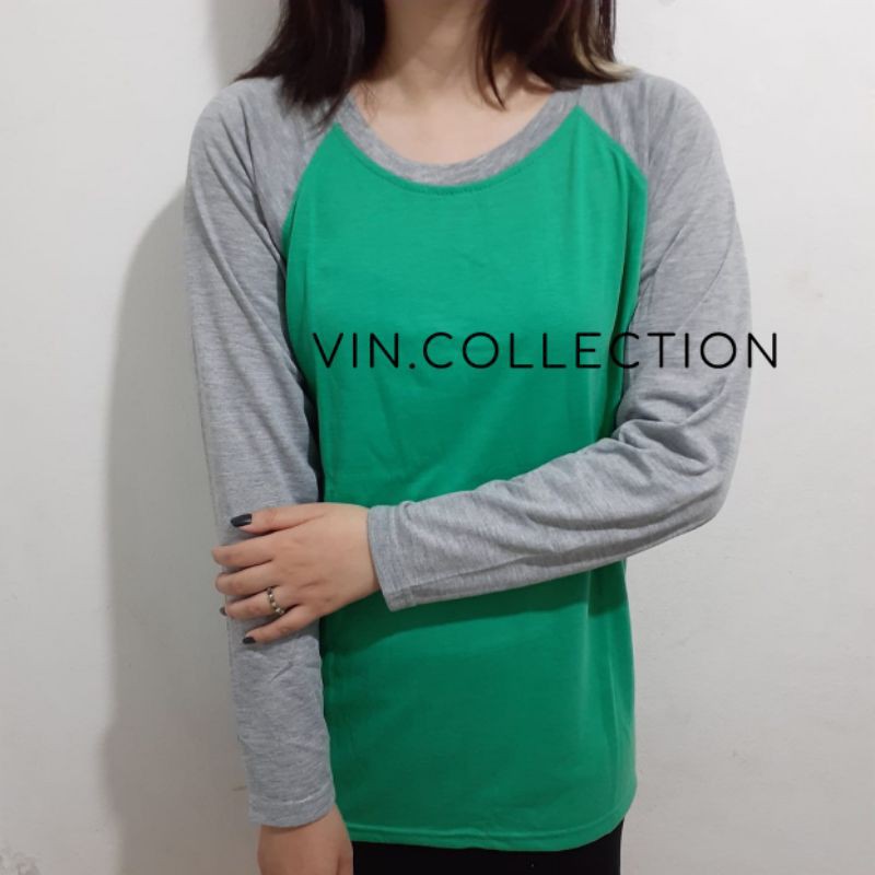 Jual Kaos Polos Raglan Pria Wanita Hijau Tosca Kombinasi Misty