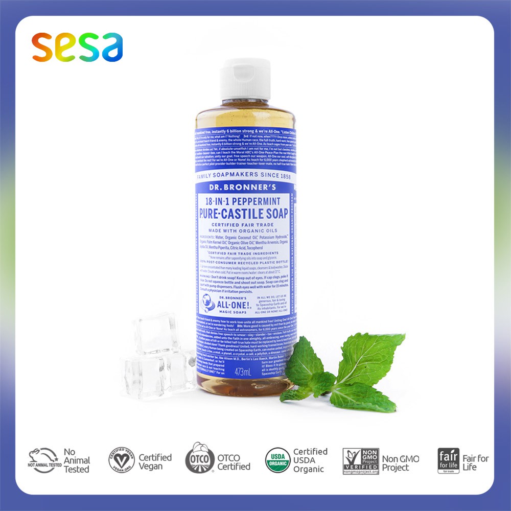 Jual Dr Bronners - Pure Castile Liquid Soap Peppermint 473 ml | Shopee ...