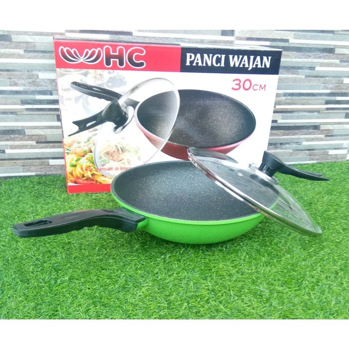 Jual Panci Wajan Granite Tutup Kaca Wok Pan 30 Cm Hc Pan Shopee